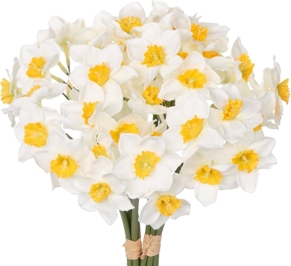12 Stems Daffodils Artificial Flowers 2 Bunches Real Touch Fake Narcissus