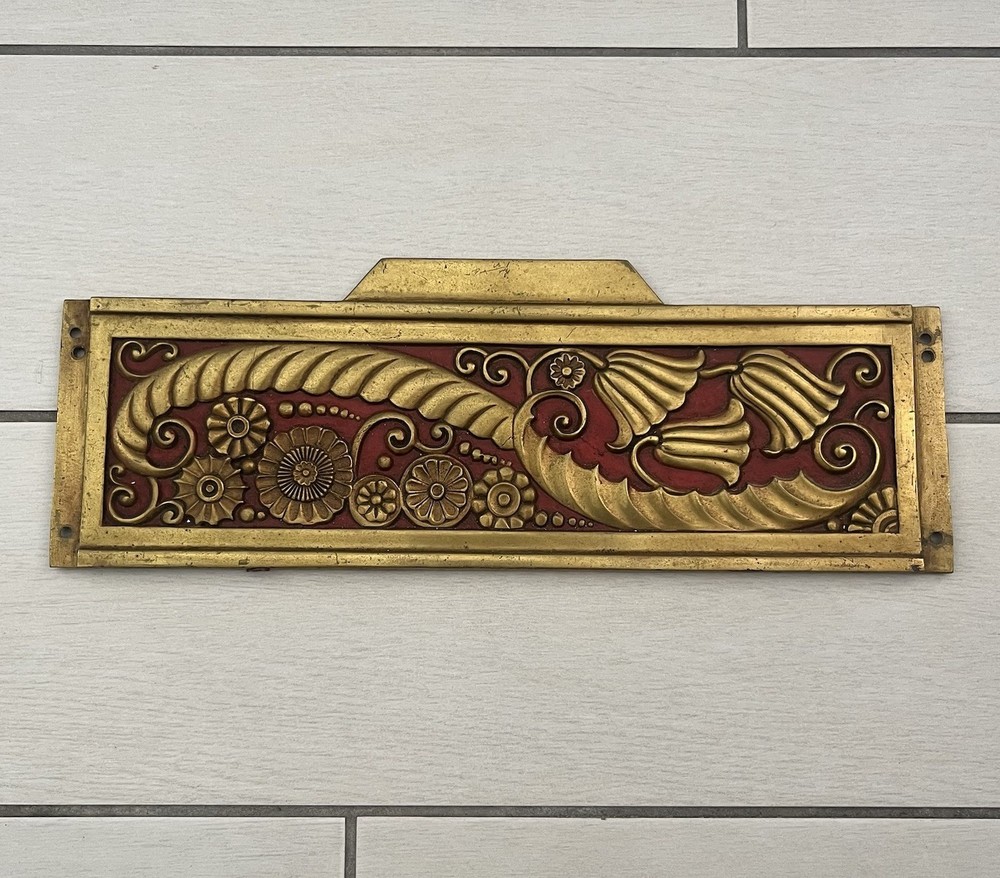 Antique Brass Panel Wall Art Nouveau Ornate Architectural Salvage Signed
