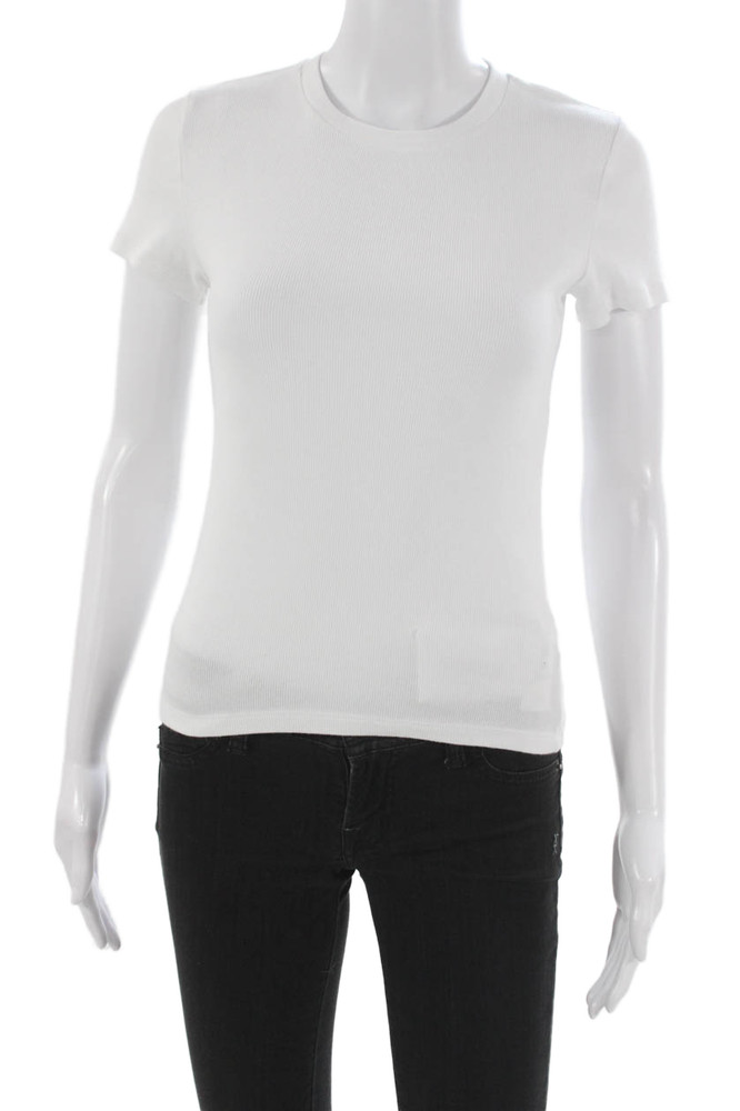 Aritzia Womens Basic White Crewneck Short Sleeve Tee Cotton Elastane Size SFree Shipping in US $100+ Orders | $6.95 Orders Below