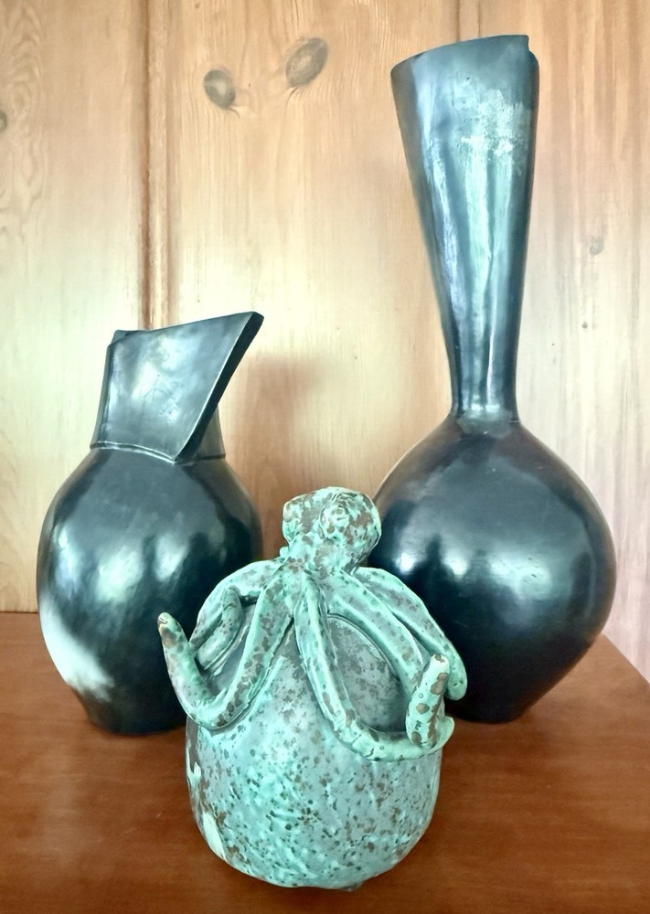 Mid-Century Brutalist Sea Creature Art Pottery Statue Signed 1960s-image