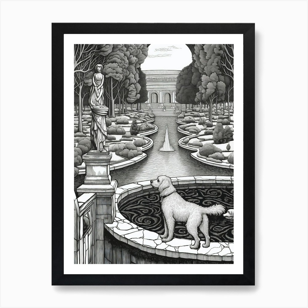 Versailles Garden Dog Art Framed Canvas Wall Print Poster
