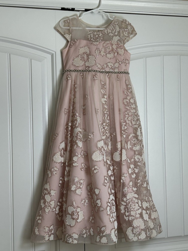 Chantilly Place Dusty Pink Flower Girl Dress Pearl Waist Girls Size 5 EUC Formal