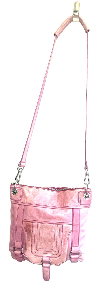 the sak women pink real leather shoulder crossbody messenger handbag lined used