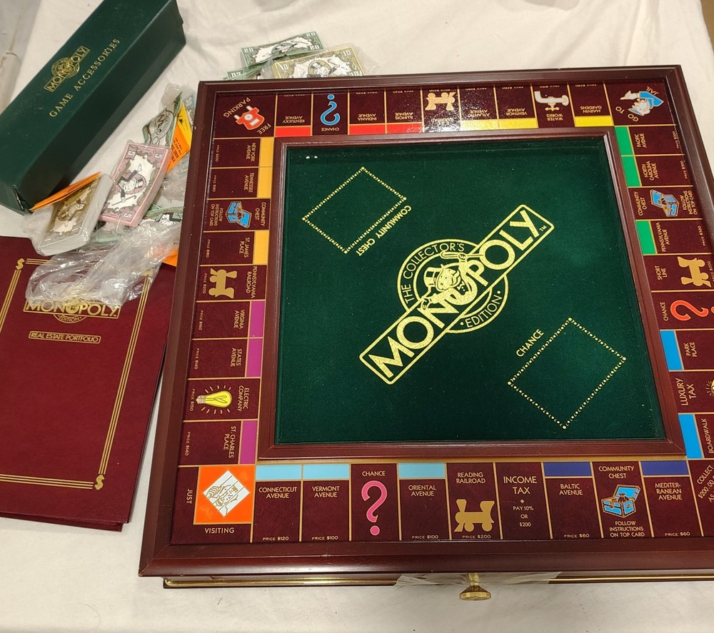 INCOMPLETE Monopoly Collector’s Edition 1991 Franklin Mint Wooden Board Game