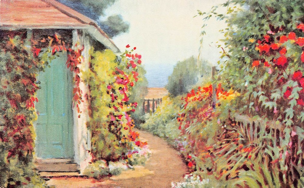 The Green Door William Adams Delano Drawing Monterey California Vtg Postcard D43