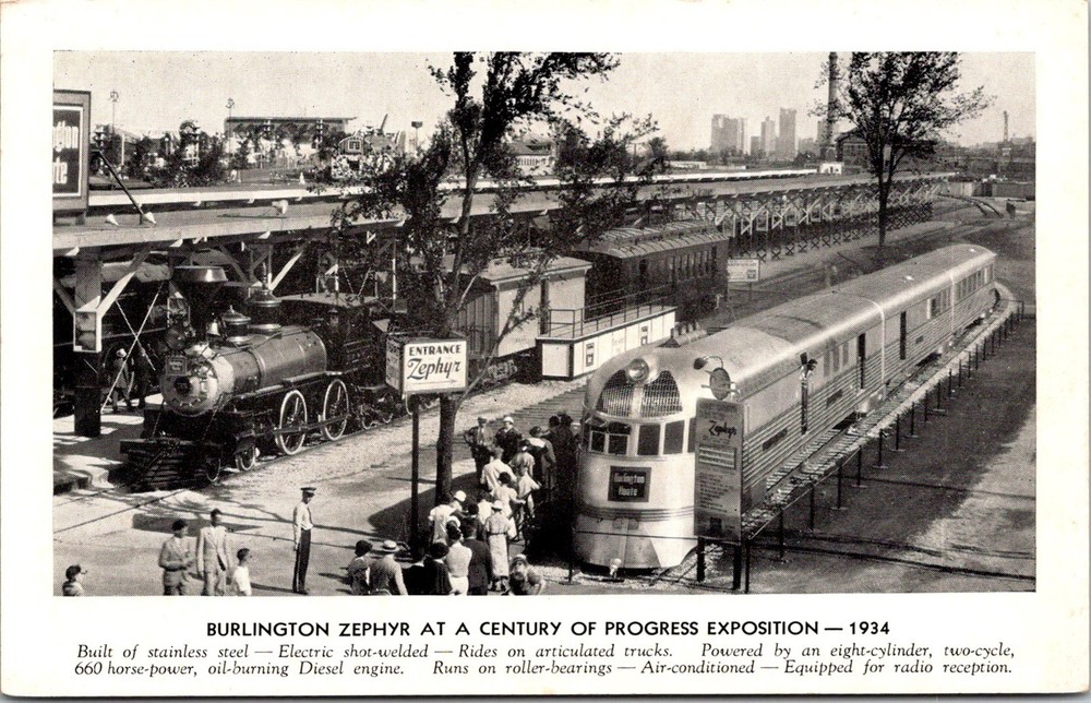 Dr Jim Stamps Postcard Burlington Zephyr At Century Of Progress Expo 1934