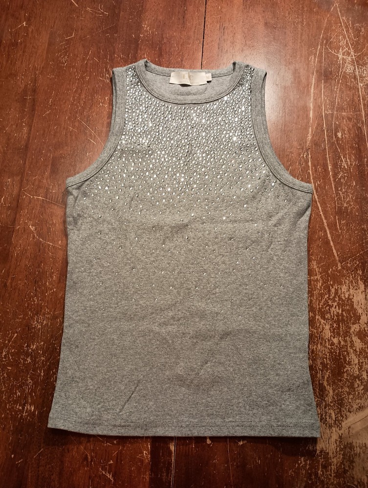 Lizette Collection LC Women's Gray Sparkle Rhinestone Accent Top Size Medium