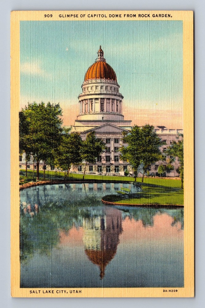 Salt Lake City UT-Utah Glimpse Capitol Dome From Rock Garden Vintage Postcard