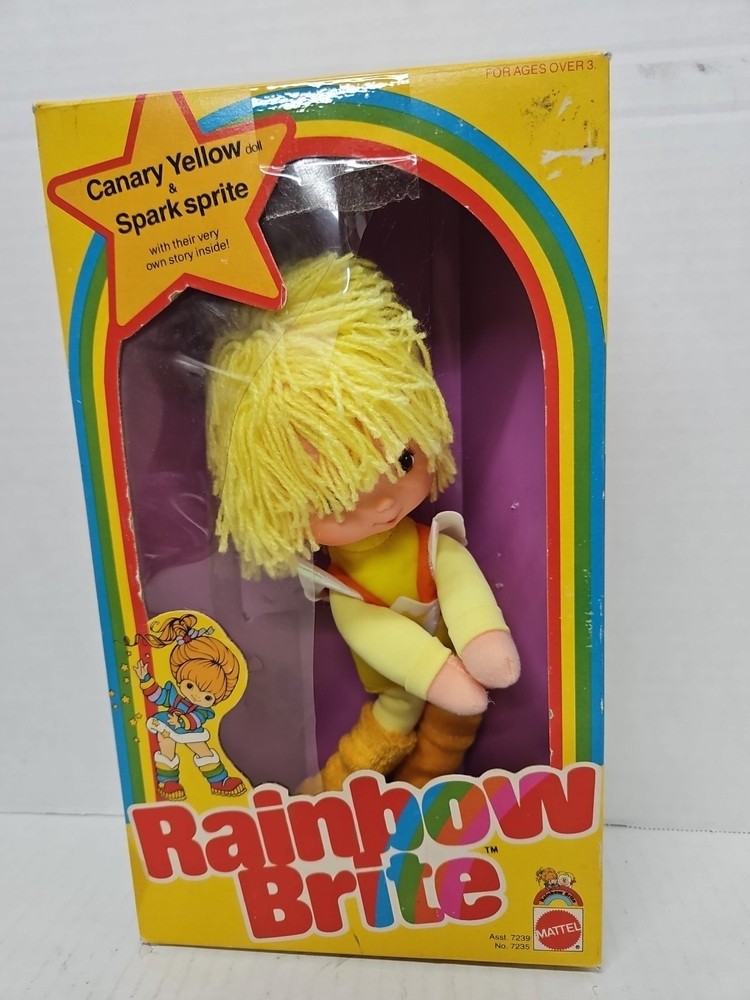 1984 Rainbow Brite Friend Canary Yellow Doll with Open Box! Missing Spark Sprite
