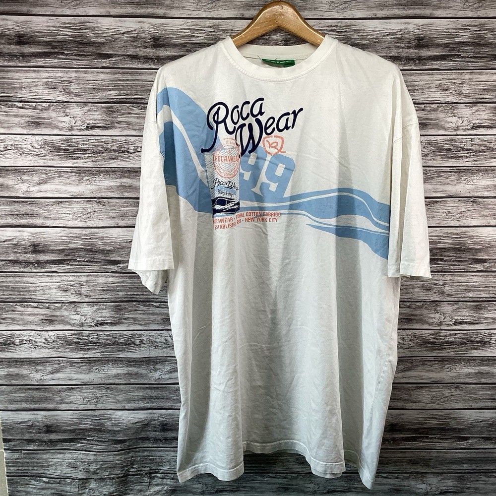 Vintage Rocca Wear Shrit Mens 4XL White Graphic Tee Streetwear Hip Hop Y2K
