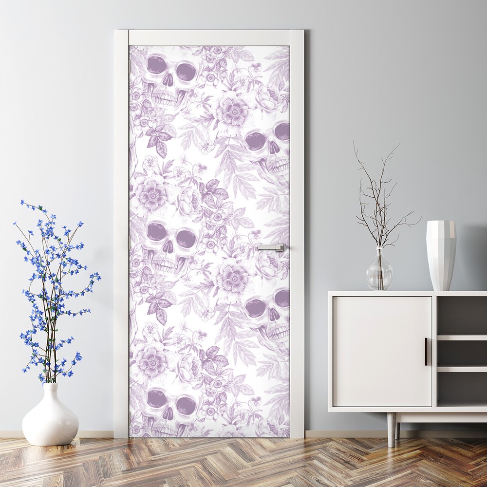 Cute Skull Rock Design Repositionable Door Decal - Bubble Free