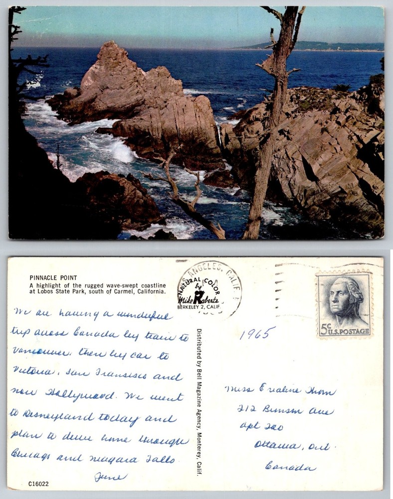 1965 Pinnacle Point Lobos State Park Carmel CA Mike Roberts Chrome Postcard