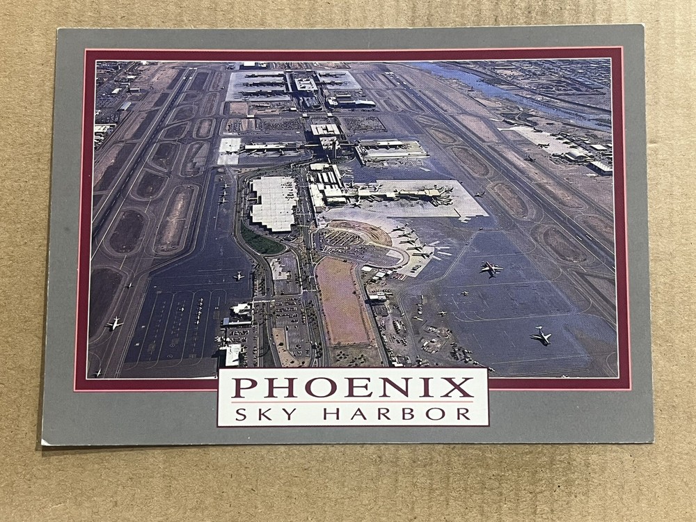 Postcard Phoenix AZ Arizona Sky Harbor International Airport Aerial View Vintage