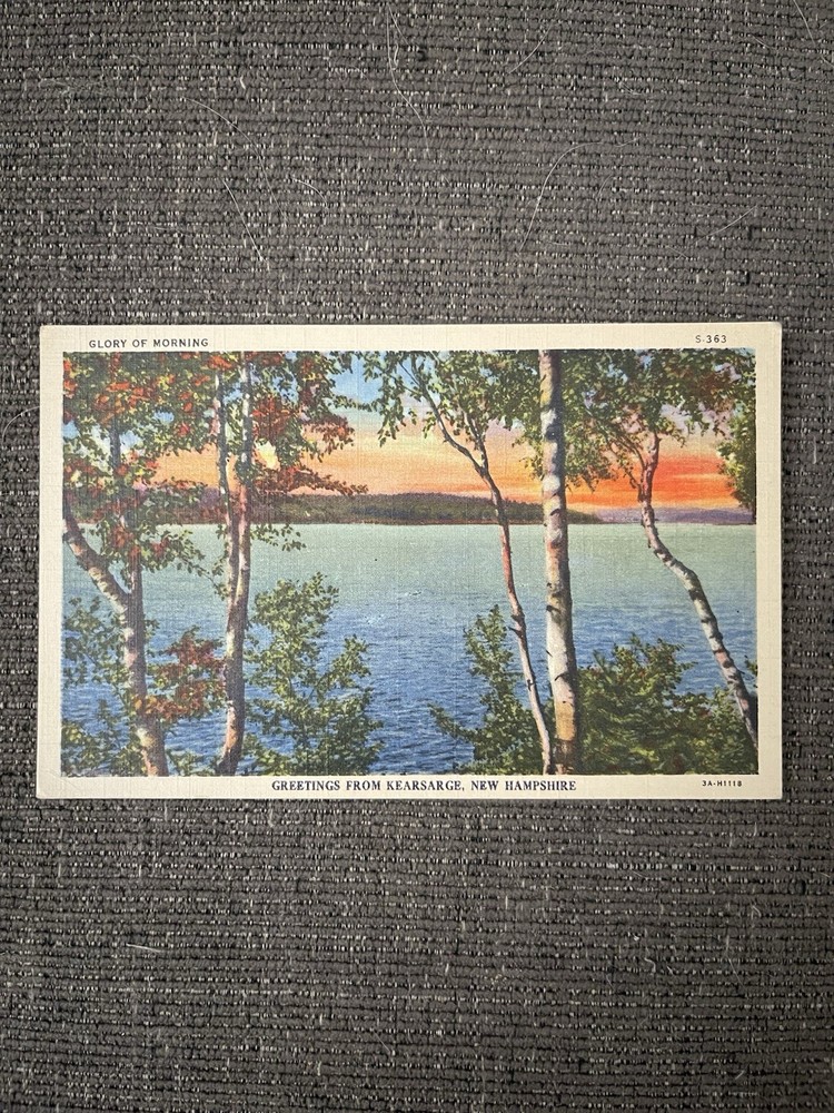 Linen Postcard New Hampshire~Greetings From Kearsarge Glory Of Morning Lake View