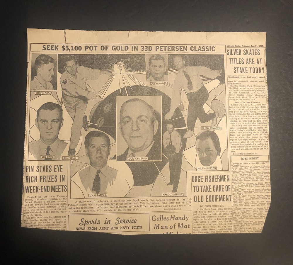 Vintage 1945 Sports In Service Bowling WW2 Wartime Newspaper Clipping 0C26