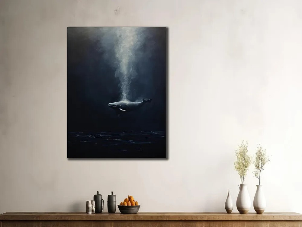 Blue Whale Under Dark Sea Art Abstract Unframed Canvas Print Australian Wall Art