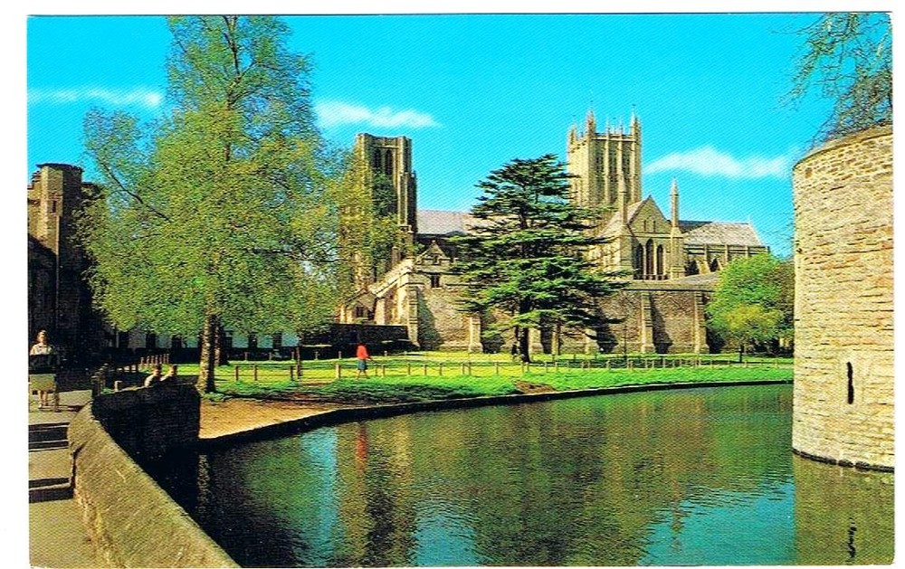 United Kingdom UK Postcard Wells The Cathedral & Moat