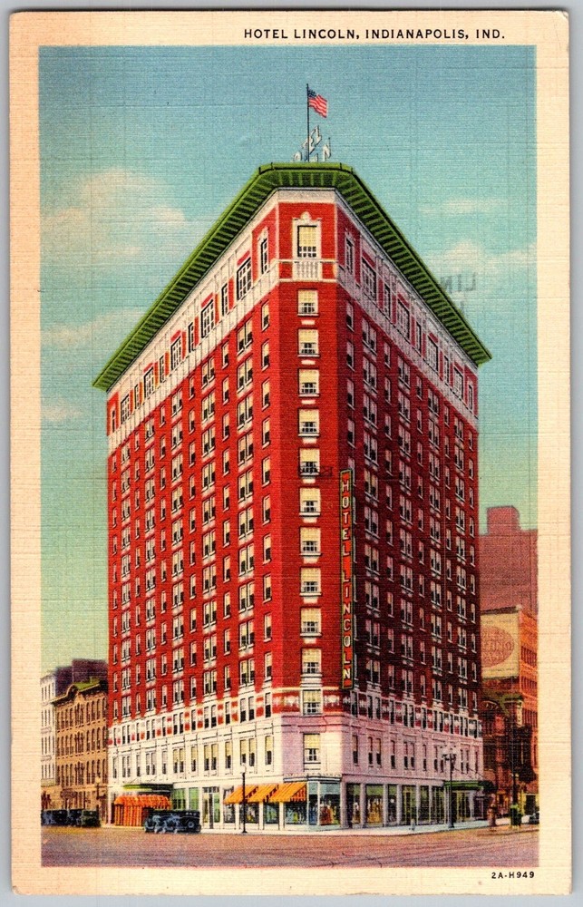 Vtg Linen Postcard Hotel Lincoln Exterior Indianapolis, 1940s