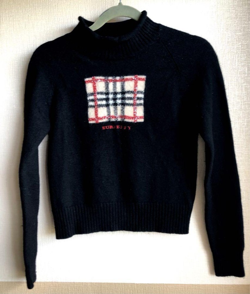 Burberry London Kids Sweater Nova Check Black Square Flag Design New