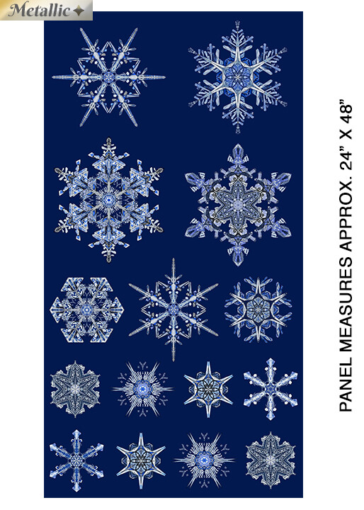 Christmas Fabric Aritful Snowflake Ice Crystals Blue Cotton Benartex 24