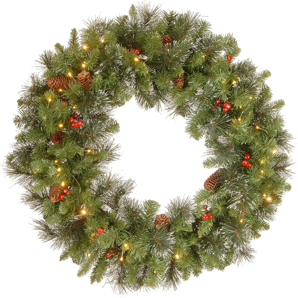 National Tree Company 30-Inch Pre-Lit Green Artificial Christmas Wreath
