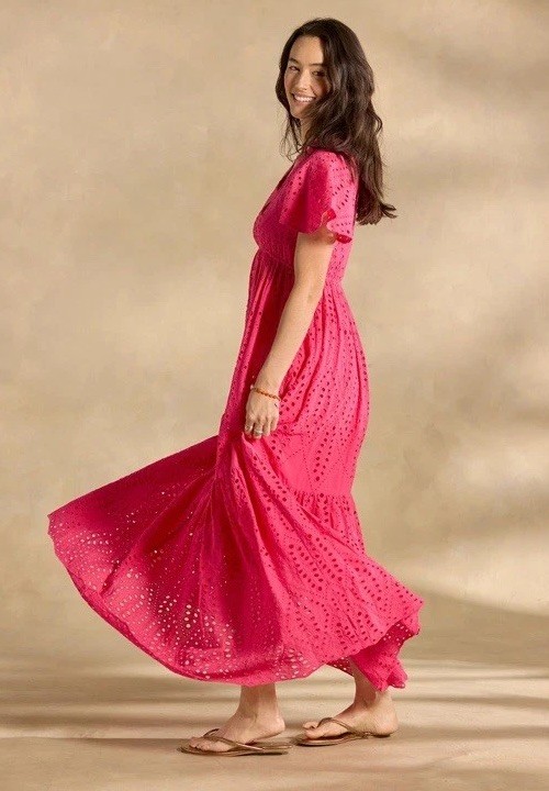 NEW Sundance Catalog Women’s “Juno” Pink Punch Eyelet Lace Dress Long Boho M