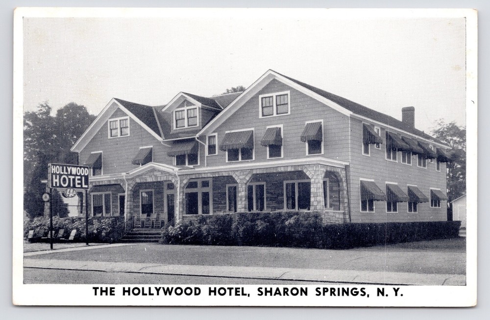 c1940s~Sharon Springs New York NY~Hollywood Hotel~Route 20~Vintage Postcard