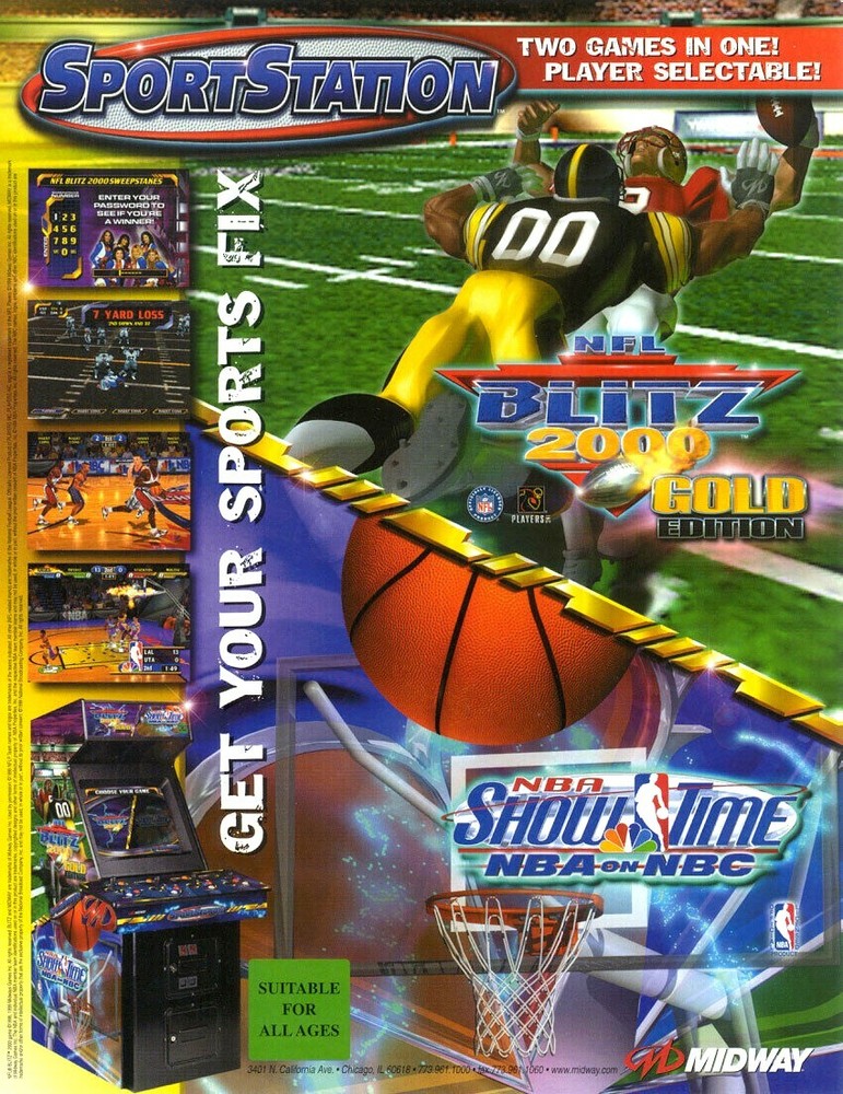 NBA Show Time On NBC Arcade Flyer NFL Blitz 2000 Gold Sportstation Football Art