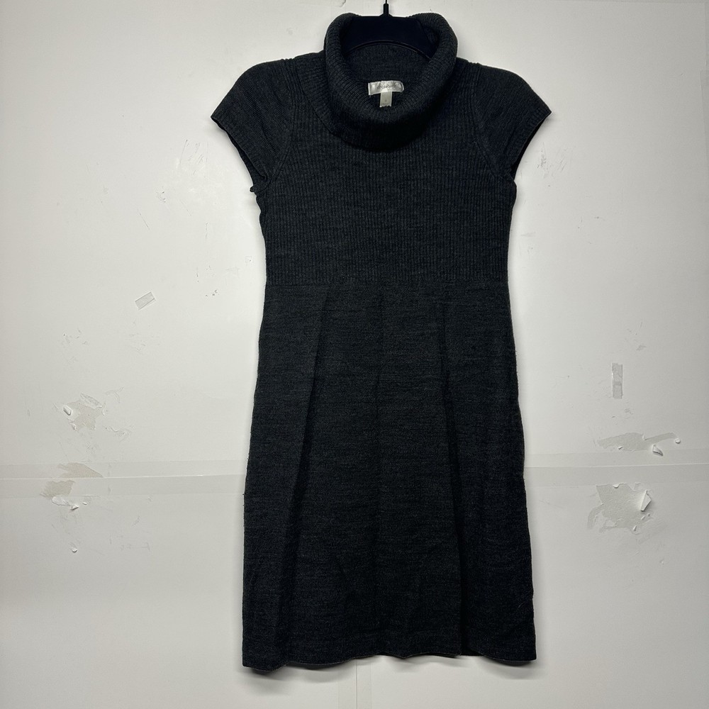 Women’s Dressbarn Sweater Dress Small Gray Short Sleeve Cowl Neck Knit Winter