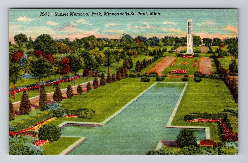 St Paul MN-Minnesota, Minneapolis, Sunset Memorial Park, Vintage Postcard