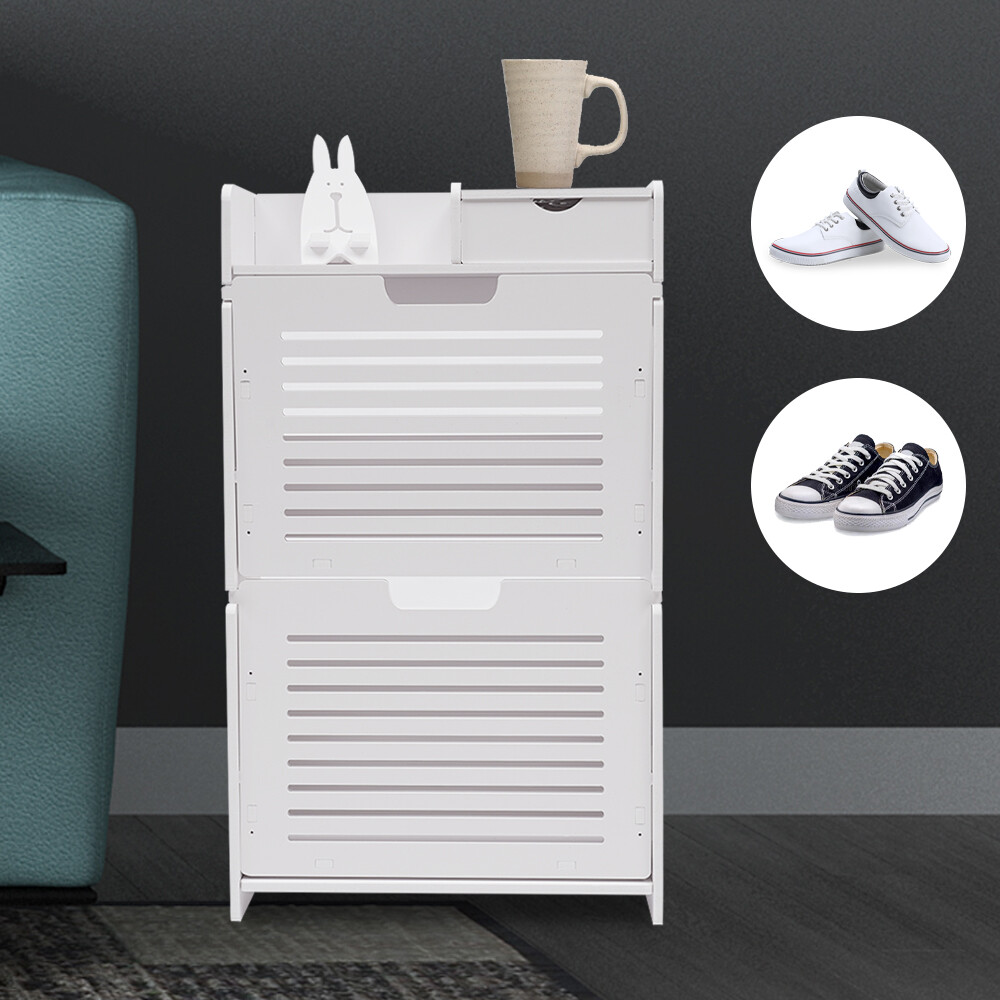 Shoe Cabinet for Entryway Slim Narrow Storage Cabinet 2 Flip Drawers Shoe Rack