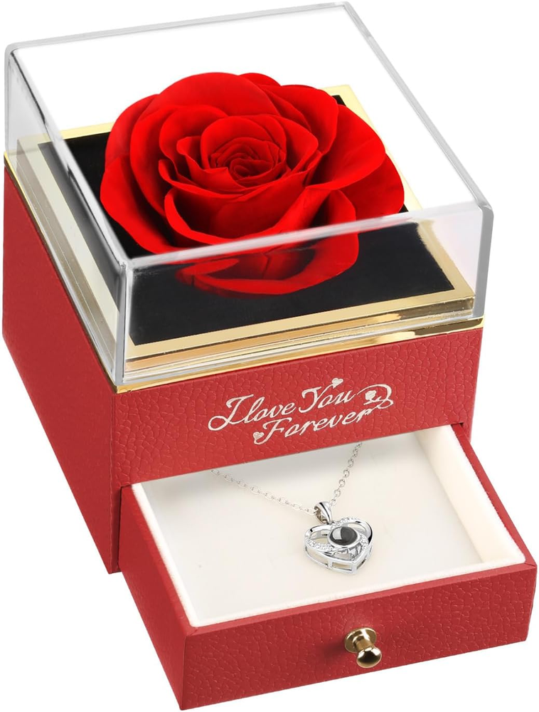 Preserved Real Red Rose, Forever Flowers Rose Gifts for Mom Wife Girlfriend on C