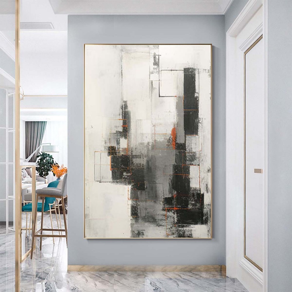 Hand-Painted Modern Abstract Oil Painting On Canvas Living Room Grey Art Picture