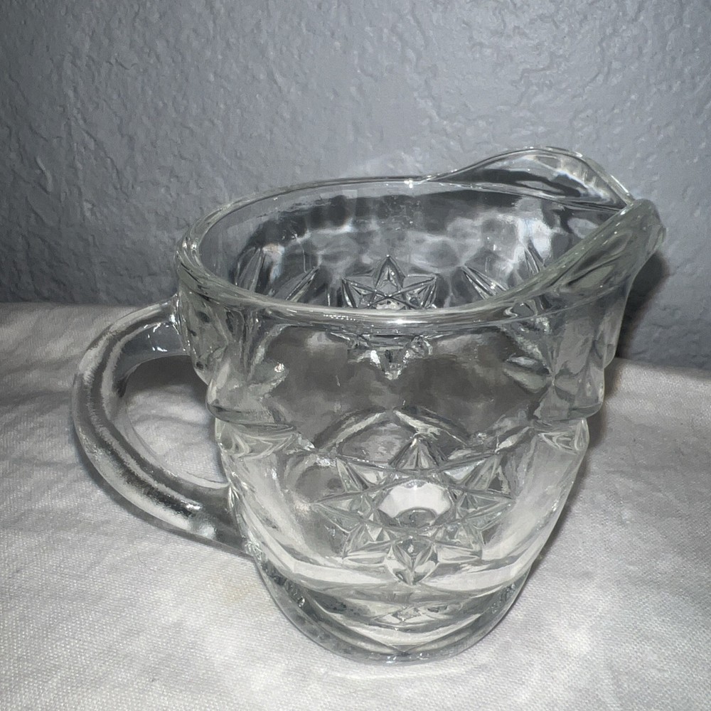 Vintage Anchor Hocking Prescut Clear Glass Star of David Creamer Mini Pitcher