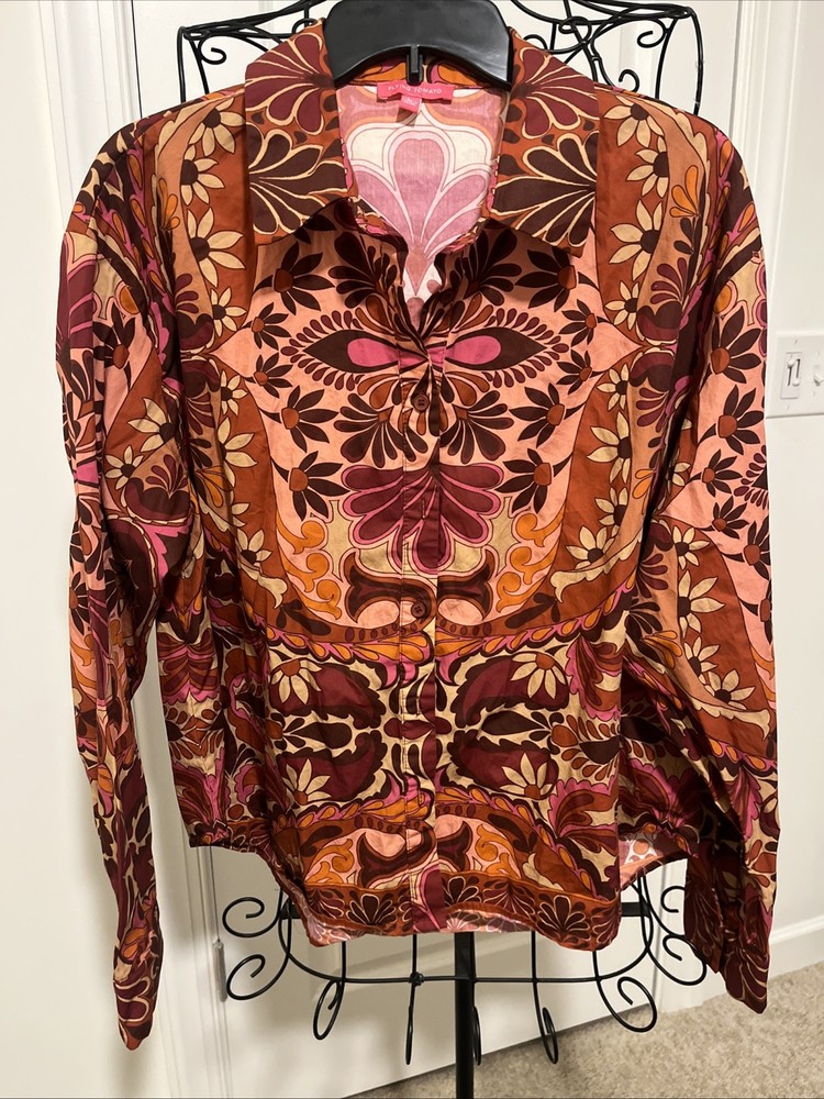Flying Tomato Anthropologie Floral Long Sleeve Blouse  Pink Large