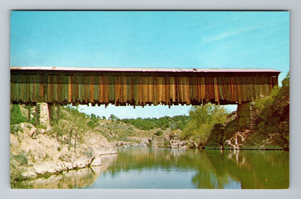 Knights Ferry CA-California, Knights Ferry Covered Bridge, Vintage Postcard