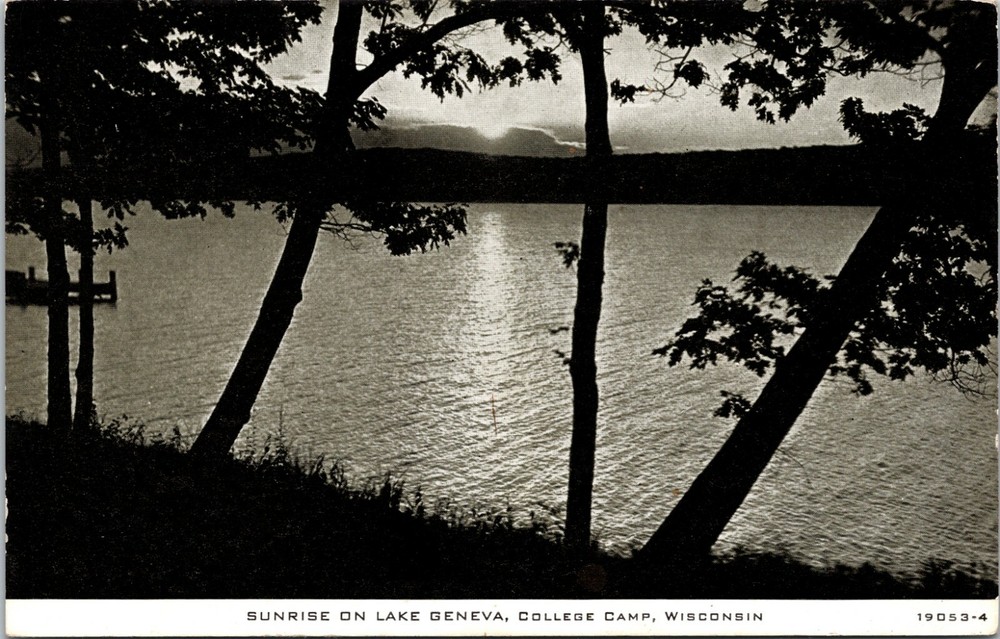 Sunrise on Lake Geneva College Camp Wisconsin Vintage Postcard