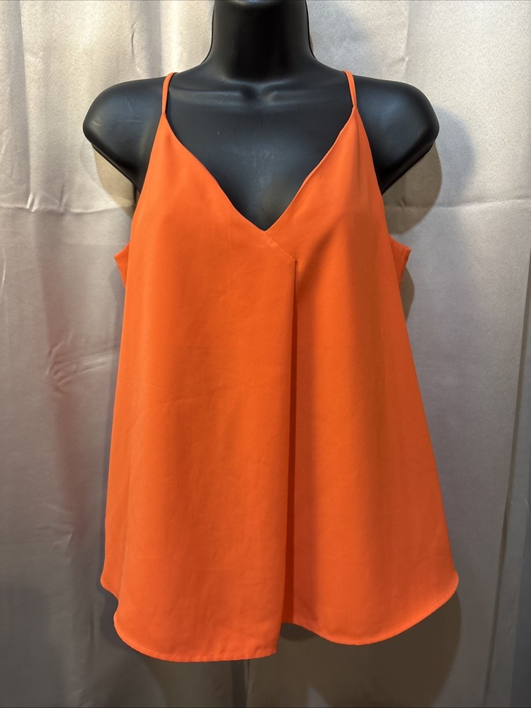 Uniqlo Women's Medium Orange Flowy Tank Top Sleeveless V Neck Lightweight Summer