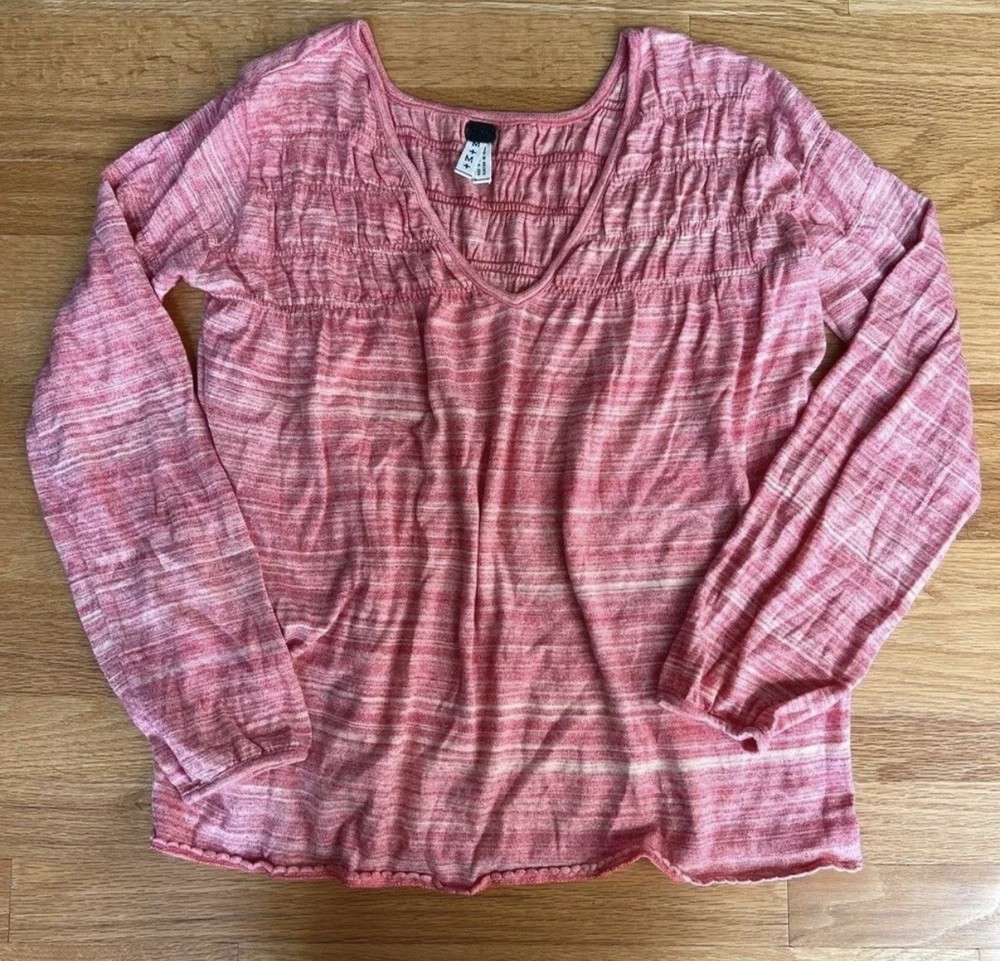 WE THE FREE Free People Peasant Top Orange/Pink Blouse Long Sleeve M