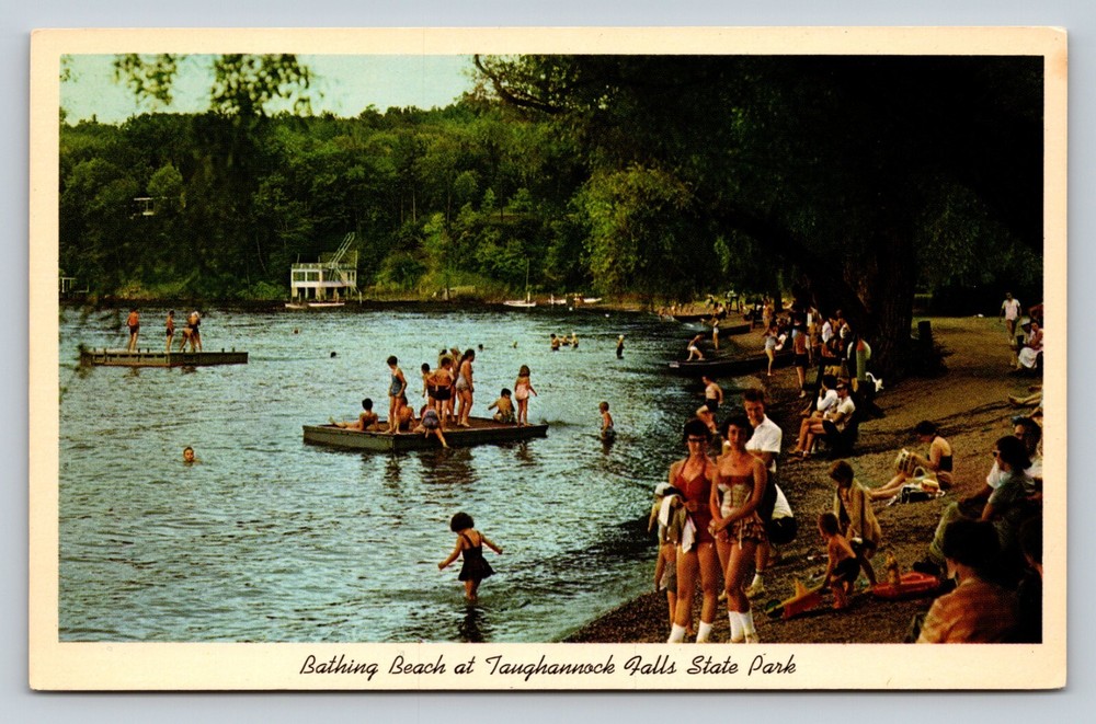 Bathing Beach At Taughannock Falls State Park In New York VINTAGE Postcard