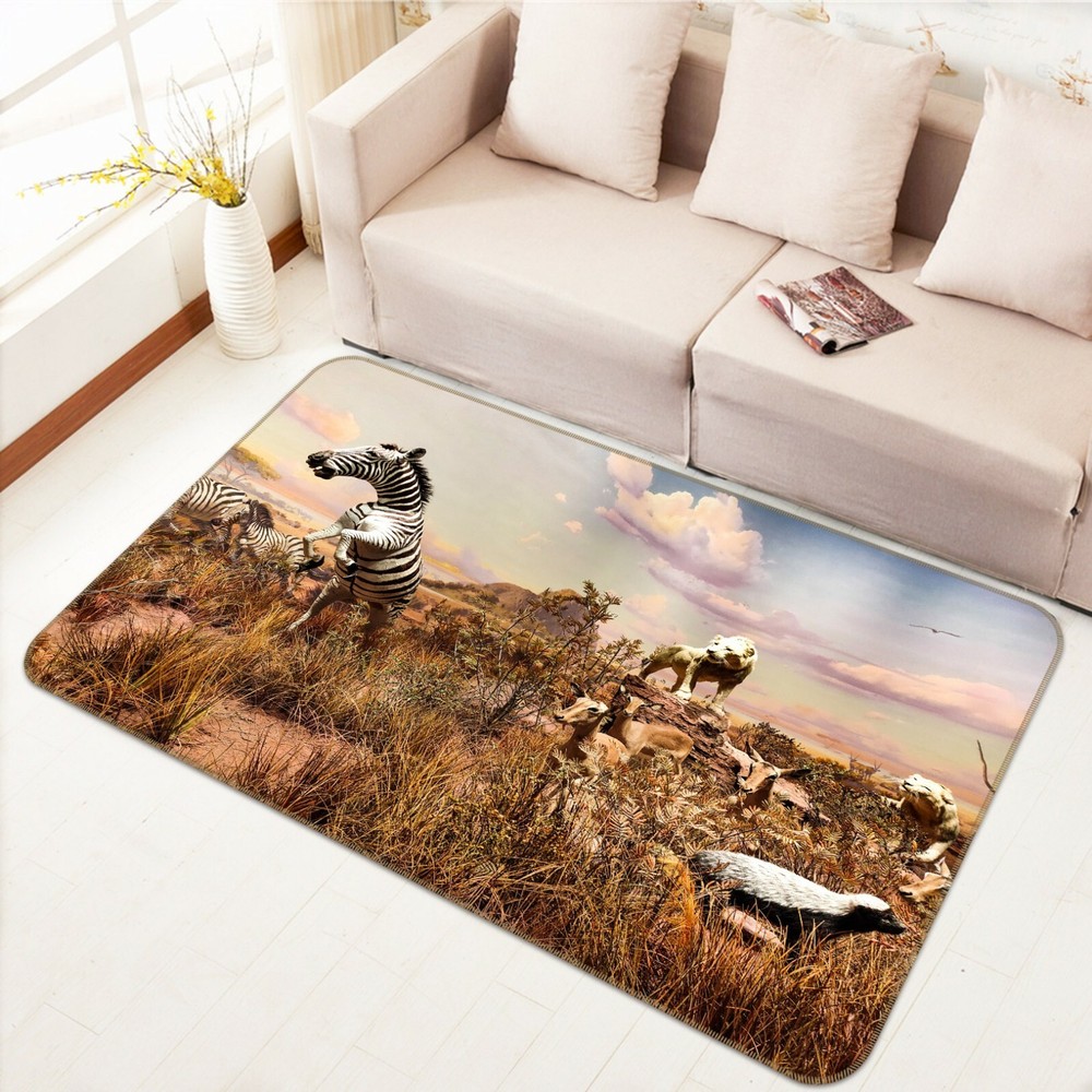 3D Grass Zebra Lion Non-Slip Rug Mat Elegant Photo Carpet O3176