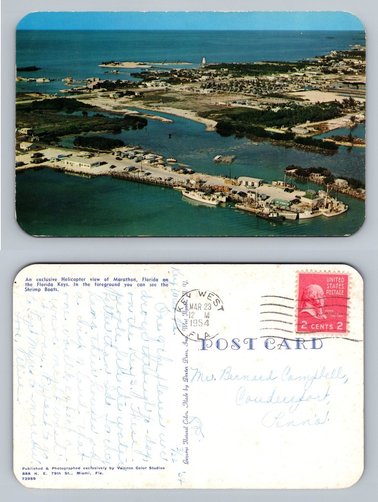 Marathon, FL-Florida, Helicopter View Florida Keys Shrimp Boats Vintage Postcard