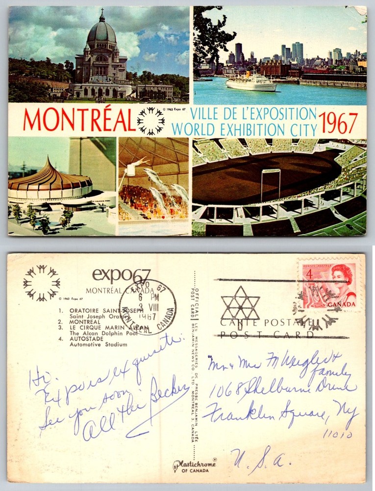 1967 Expo 67 Montreal World's Fair Postcard St. Joseph's Oratory Plastichrome