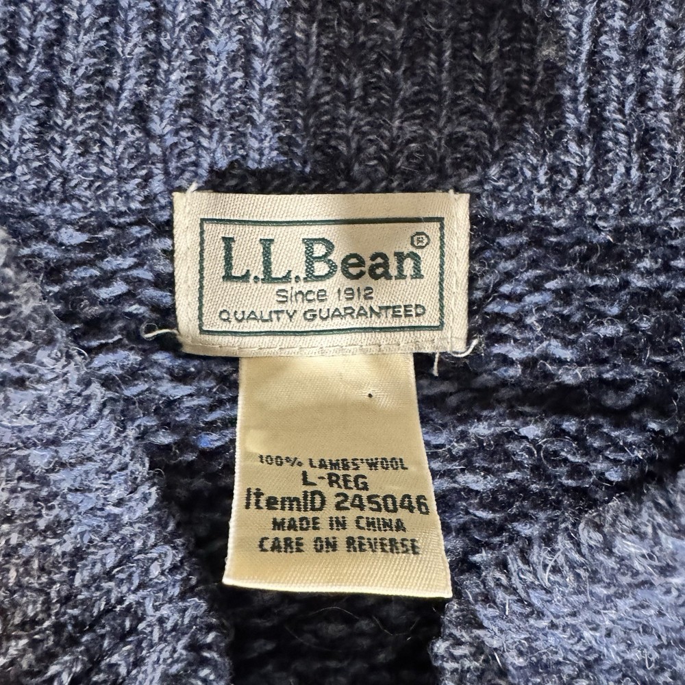 LL Bean 100% Lambs Wool Blue Sweater Full Zip 245046 Mens L Tight Knit Flaw