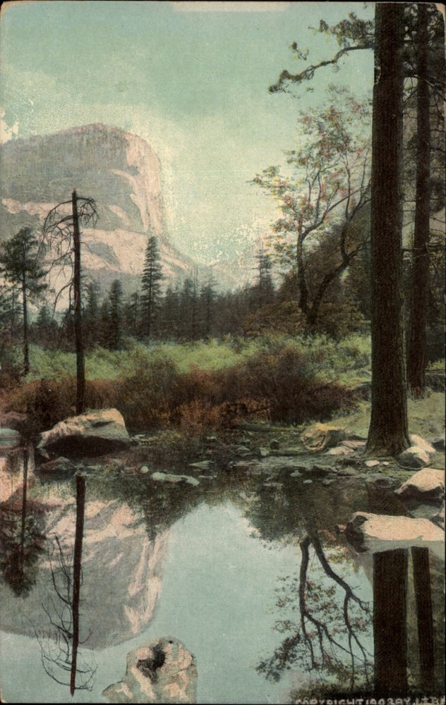 Yosemite Natl Park California ~ Mount Watkins ~ Mirror Lake ~ postcard sku315