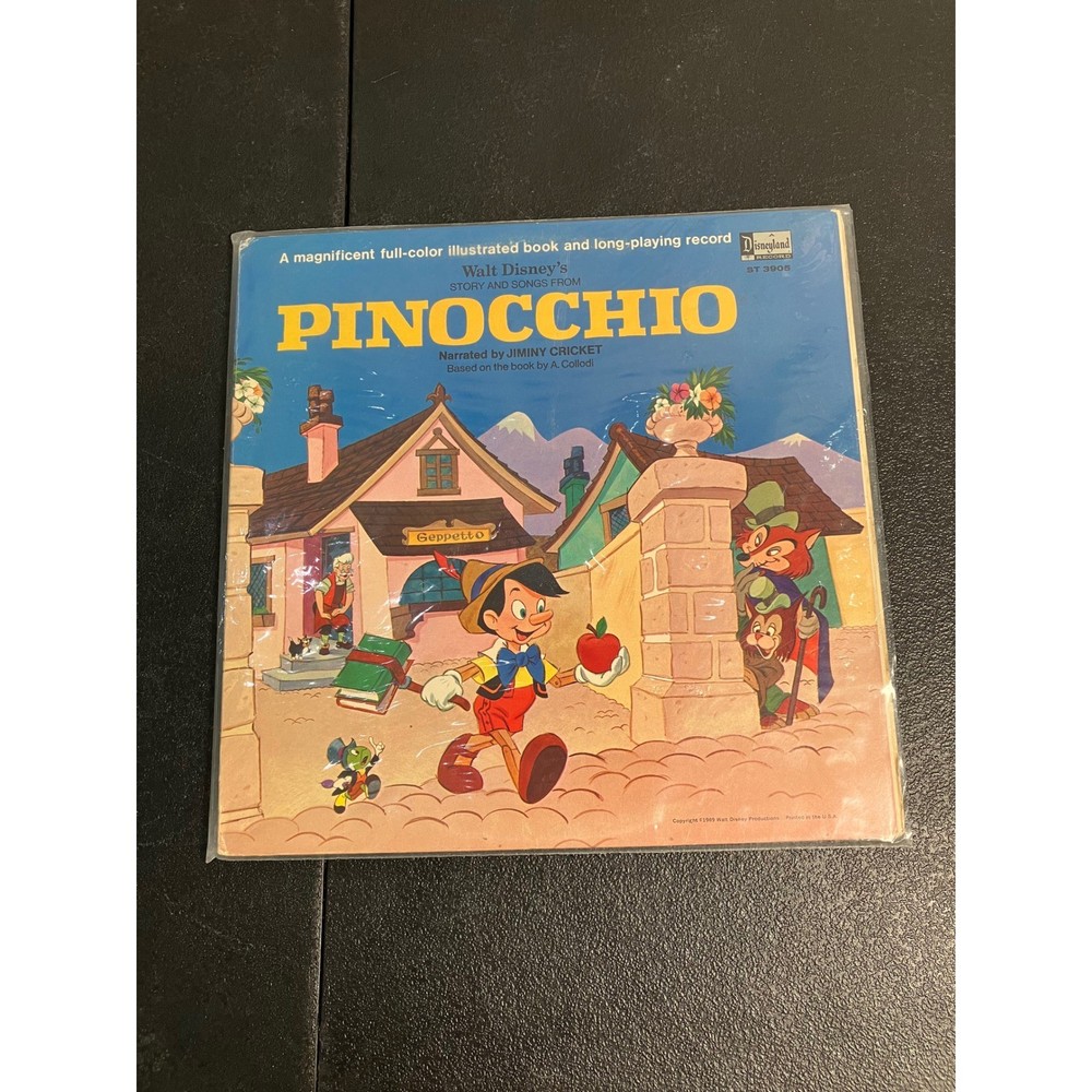 Walt Disney Pinocchio Vinyl Record Story&Songs Book Jiminy Cricket ST 3905 1969