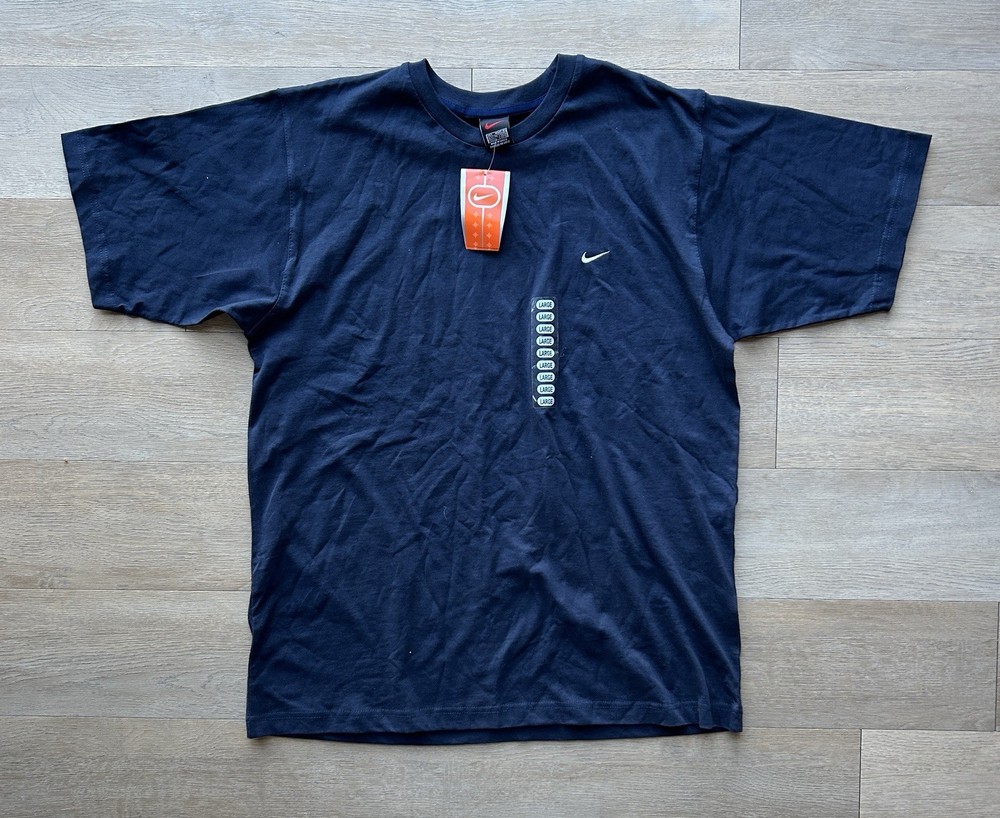 Vintage Nike Shirt Mens Large Blue Embroidered Swoosh Crewneck Tee T 90s NWT