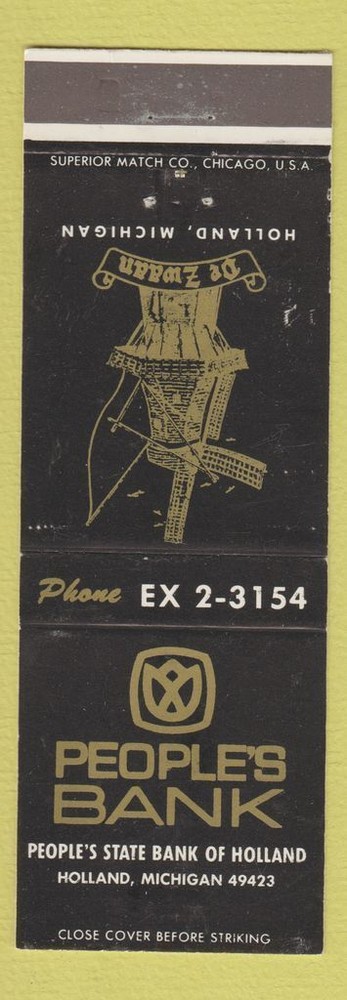 Matchbook Cover - Peoples Bank Holland MI windmill WEAR