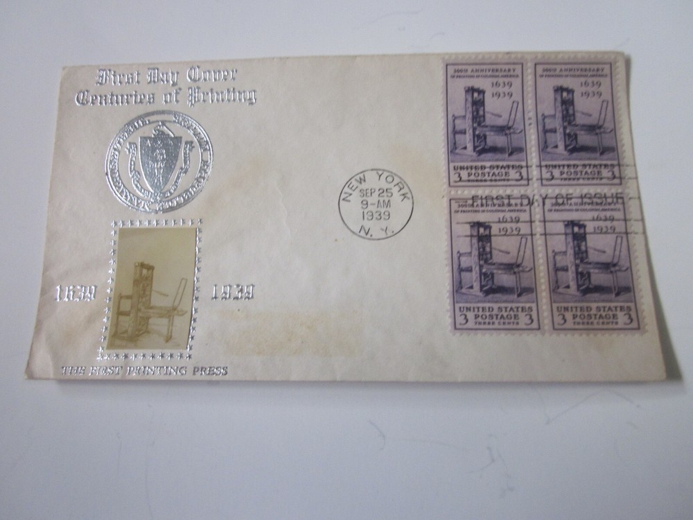3¢ FDC 857 Printing Tercentenary Crosby SILVER Stamp 1939 New York NY