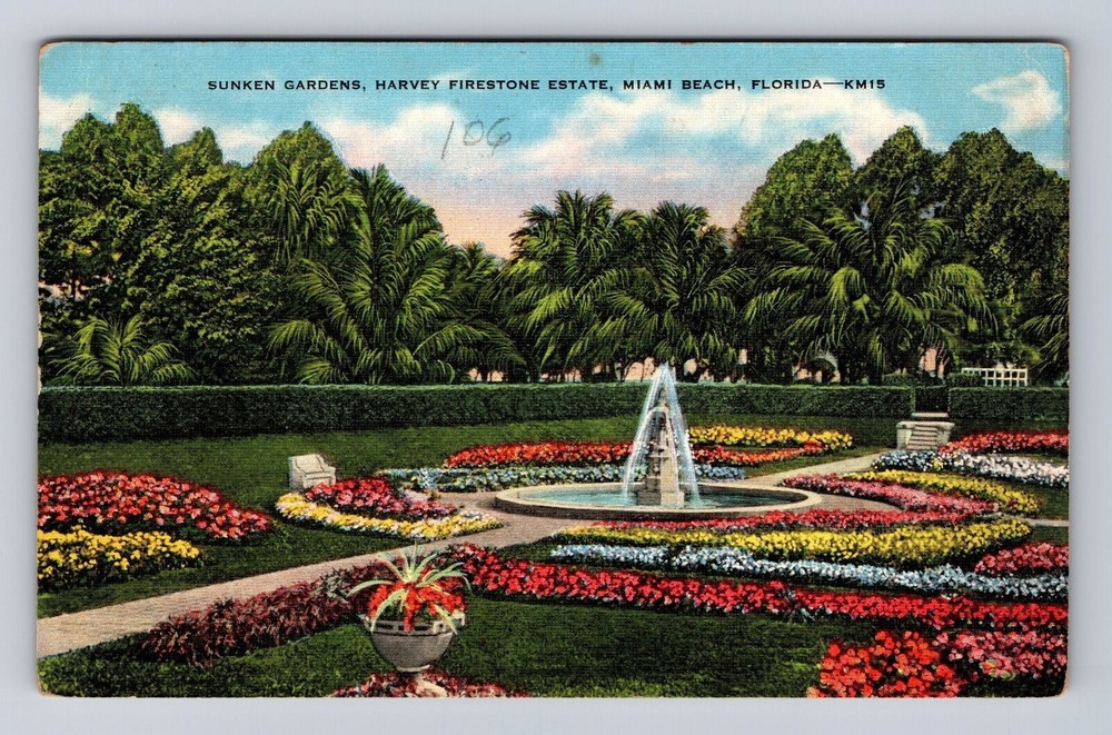 Miami Beach FL-Florida, Harvey Firestone Estate Garden, Vintage Postcard